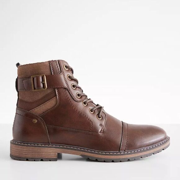 Steve Madden 11 Teetr Men’s Brown Lace up Buckle Detail Faux Leather Ankle Boots main image 10